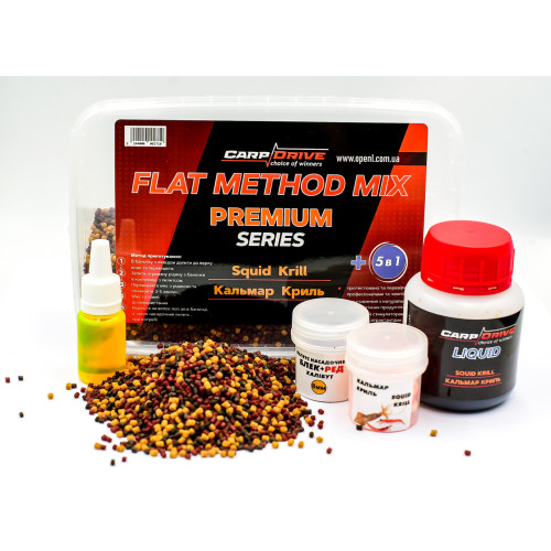 Методный пеллетс, флэт  метод микс Кальмар-Криль (Squid-Krill) Premium series Carp Drive  7 в 1
