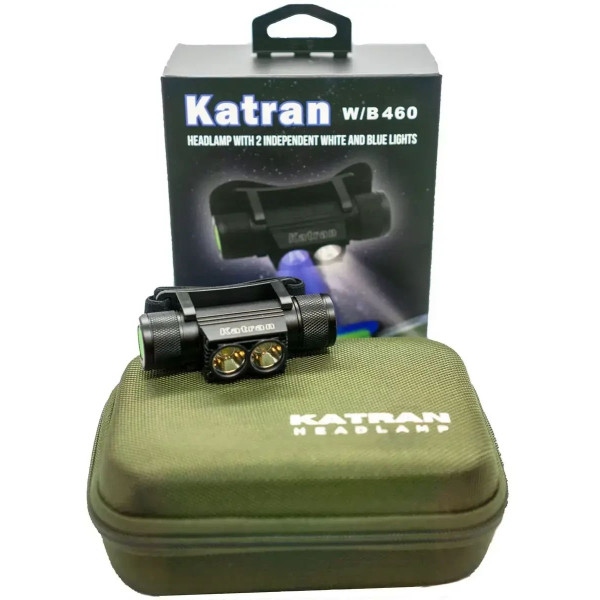 Налобный фонарь Katran W/B460 PRO с синим LED, аккумулятором 18650, зарядкой USB Type-C, памятью режимов