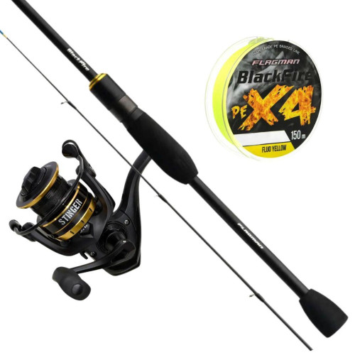 Спиннинговый набор Flagman Blackfire: Удилище + Катушка Flagman Stinger + Шнур Flagman Blackfire PE X-4 150м