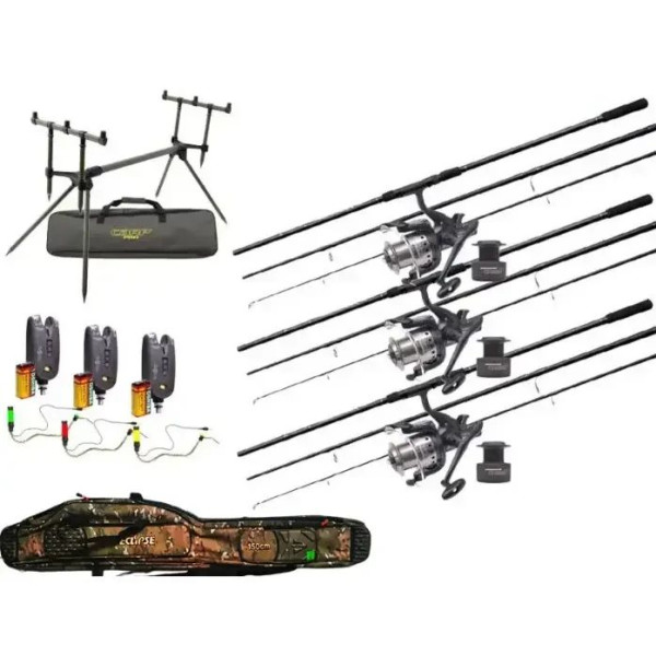 Карповий набір Flagman Magnum Black Carp + Carp Pro: 3 вудилища, котушки, сигналізатори, род-под, чохол 3.6