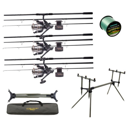 Карповий набір Flagman Magnum Black Carp: 3 вудилища + котушки з бейтранером + род-под Carp Pro 3.9