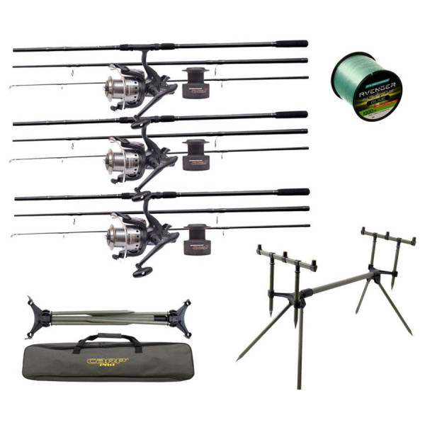 Карповий набір Flagman Magnum Black Carp: 3 вудилища + котушки з бейтранером + род-под Carp Pro 3.9