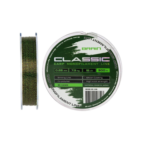 Леска Brain Classic Carp Line 3D Camo 300м 0.25мм 15lb 6.6кг