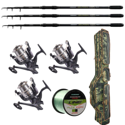 Короповий набір Flagman Magnum Black Carp на 3 вудлища 3.3 м з котушками, каркасним чохлом і волосінню 0,30 мм