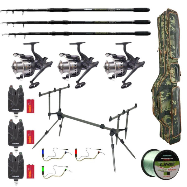 Карповый набор Flagman Magnum Black Carp на 3 удилища 3.3 м с катушками, род-подом, сигнализаторами, чехлом и леской 0,30 мм