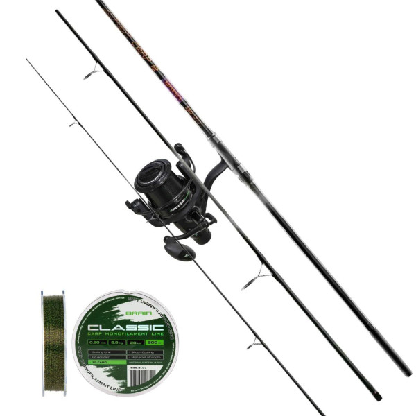 Карповый набор Brain Apex 3.9 м 3.5 lb удилище 3 секции + катушка Flagman Endura Carp 8000 FS + леска в подарок