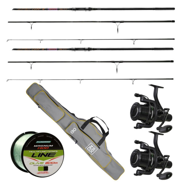 Короповий набір Brain Apex 3.9 м 3.5 lb 2 вудилища + 2 котушки Flagman Endura Carp 8000 FS + волосінь 800 м + чохол