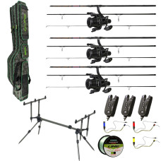 Короповий набір Brain Apex 3.9 м 3.5 lb 3 вудилища + 3 котушки Flagman Endura Carp 8000 FS + род-под + сигналізатори + свінгери