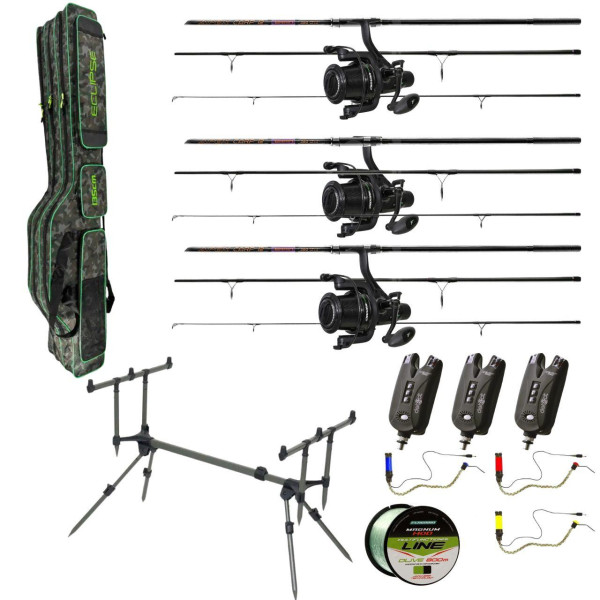Карповый набор Brain Apex 3.9 м 3.5 lb 3 удилища + 3 катушки Flagman Endura Carp 8000 FS + род-под + сигнализаторы + свингеры