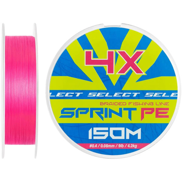Плетений шнур Select Sprint PE 4x 150м #0.3 0.07мм Pink 8lb 3.7кг