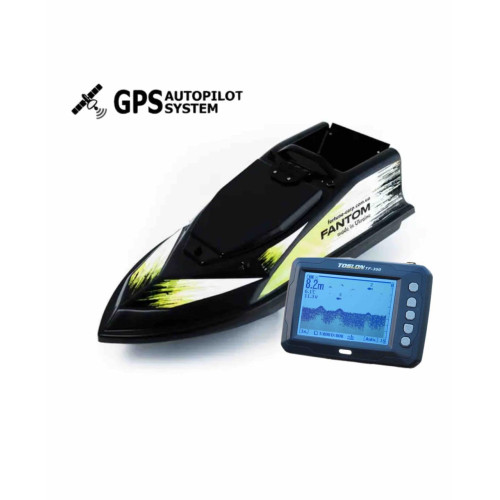 Кораблик для прикормки Фантом Модерн з ехолотом Toslon300 та GPS автопілотом (V3_9+1) Чорний з зеленими