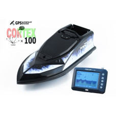 Кораблик для прикормки Фантом Модерн з ехолотом Toslon300 та GPS автопілотом (Maxi Cortex) Чорний з блакитними наклейками