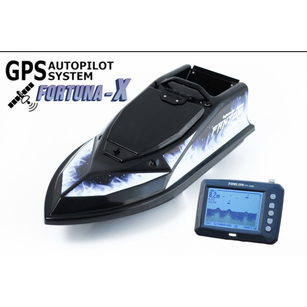Кораблик для прикормки Фантом Модерн з ехолотом Toslon300 та GPS автопілотом Fortuna X Чорний з блакитними