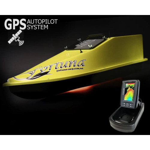 GPS (6+1_Cortex), Эхолот Toslon TF520, Профессиональный кораблик Фортуна (27000 mAh) Желтый