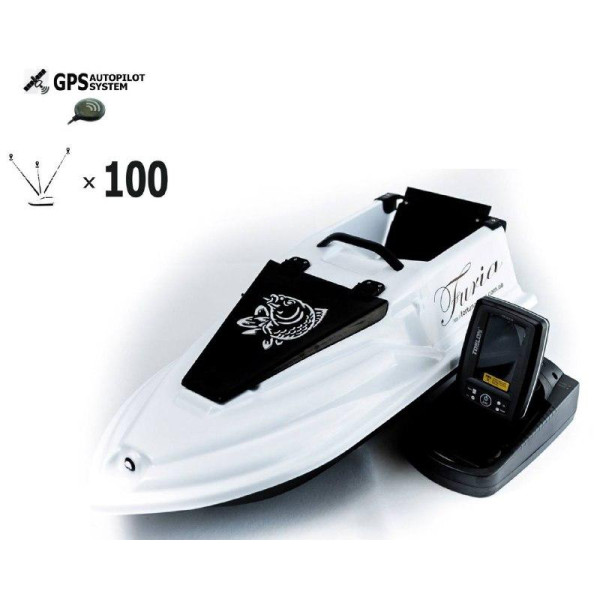 Кораблик для риболовлі Фурія Фюжн з GPS (V3_3+1) і Ехолотом Toslon TF520 Чорний Білий