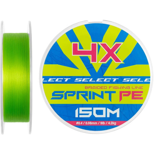 Плетеный шнур Select Sprint PE 4x 150м #0.4 0.08мм Light Green 9lb 4.2кг