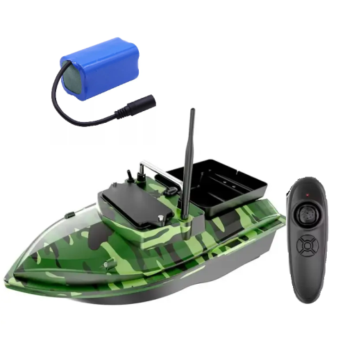 Кораблик для прикормки Flytec V050 Bait Boat camo green 1 бункер до 2 кг дистанція 300 м акумулятор 12000 мАг подвійний двигун
