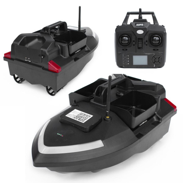 Кораблик для прикормки Flytec V020 GPS Bait Boat 40 точок автоповернення 3 бункери до 2 кг дистанція 300 м Li-ion 12000 мАг чорний