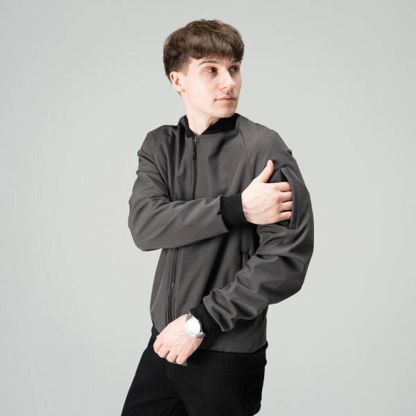 Бомбер чоловічий демісезонний Pobedov Thunder, темно-сірий, softshell