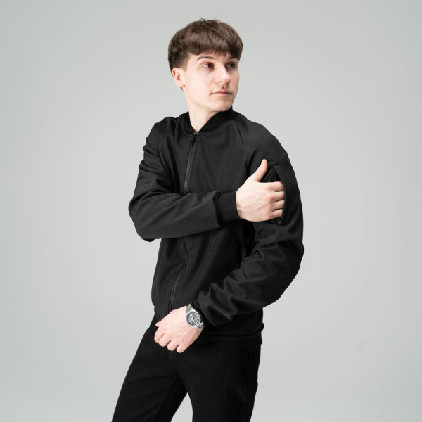 Бомбер чоловічий демісезонний Pobedov Thunder, чорний, softshell