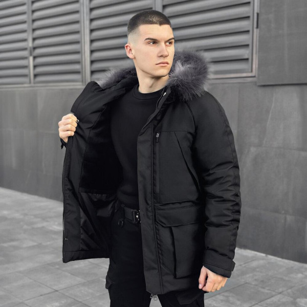 Парка чоловіча Pobedov Seniora Udacha Gray, чорний, до −28°C, утеплювач 250, на флісі
