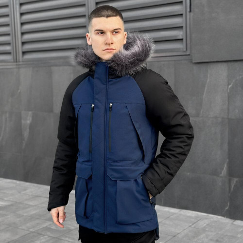 Парка чоловіча Pobedov Seniora Udacha Gray, чорний-темно синій, до −28°C, утеплювач 250, на флісі