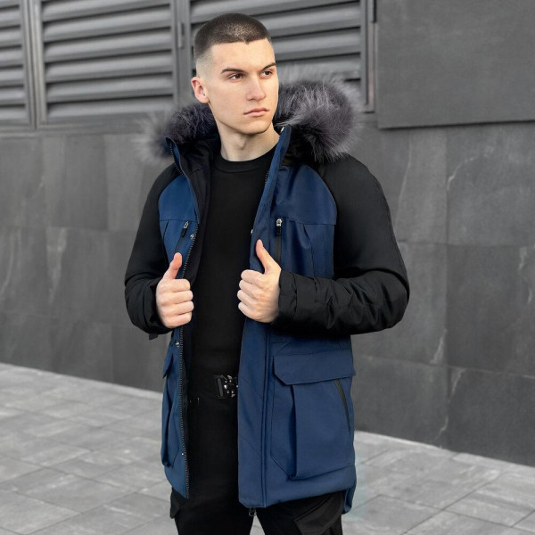 Парка чоловіча Pobedov Seniora Udacha Gray, чорний-темно синій, до −28°C, утеплювач 250, на флісі