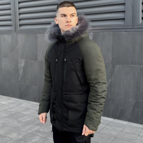 Парка чоловіча Pobedov Seniora Udacha Gray, чорний-хакі, до −28°C, утеплювач 250, на флісі
