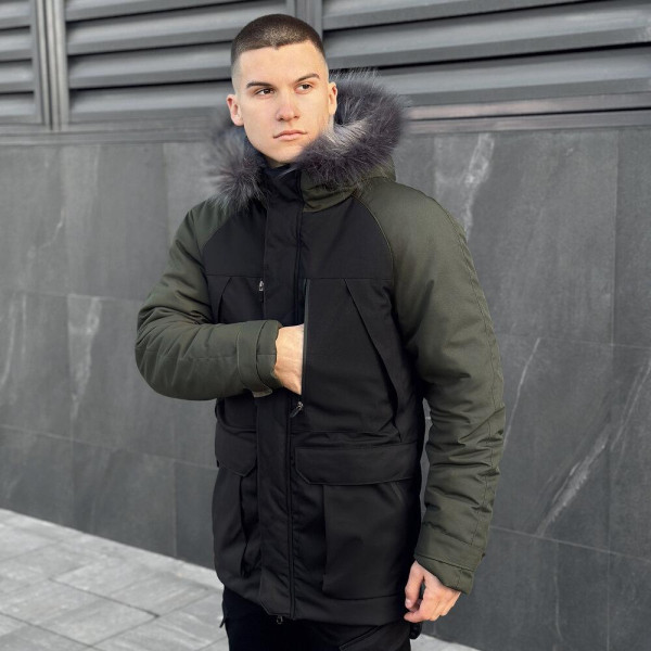 Парка чоловіча Pobedov Seniora Udacha Gray, чорний-хакі, до −28°C, утеплювач 250, на флісі