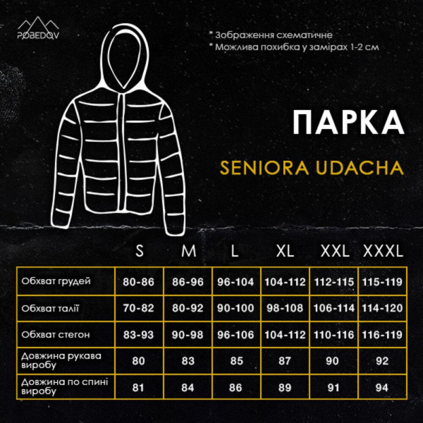 Парка чоловіча Pobedov Seniora Udacha Gray, чорний-хакі, до −28°C, утеплювач 250, на флісі