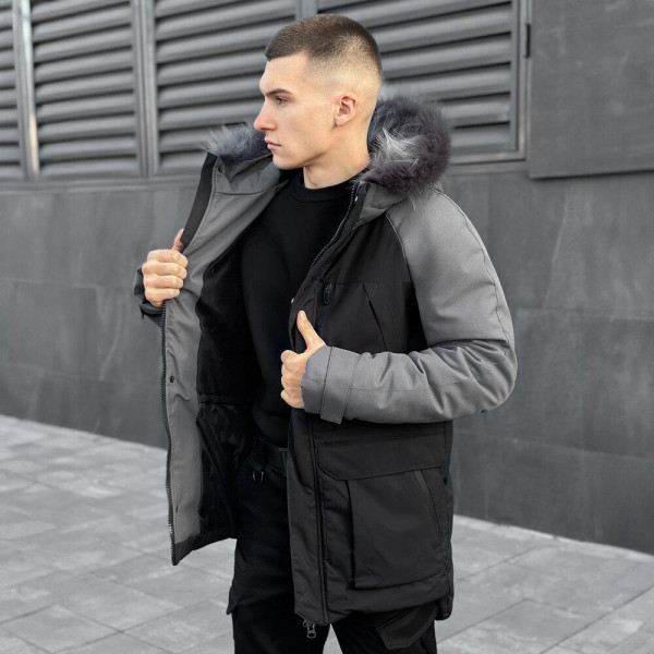 Парка чоловіча Pobedov Seniora Udacha Gray, чорно-сірий, до −28°C, утеплювач 250, на флісі