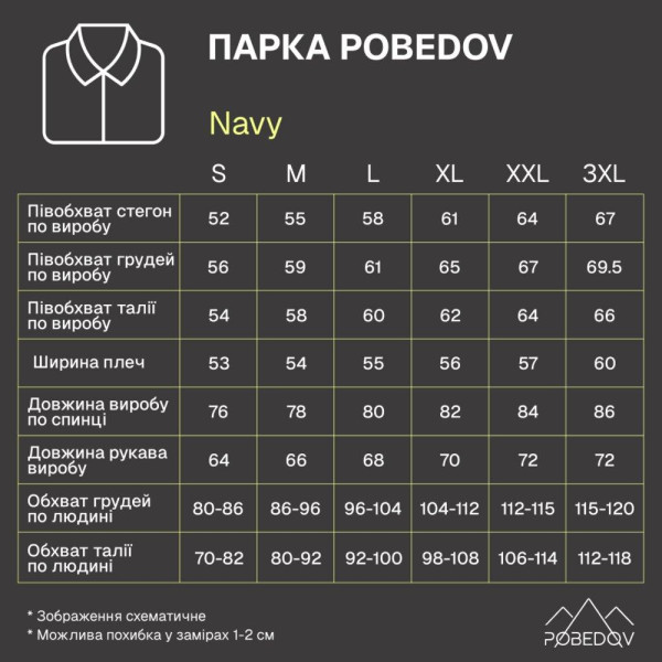 Парка чоловіча зимова Pobedov Navy, чорний, до −28°C, утеплювач 250, на флісі