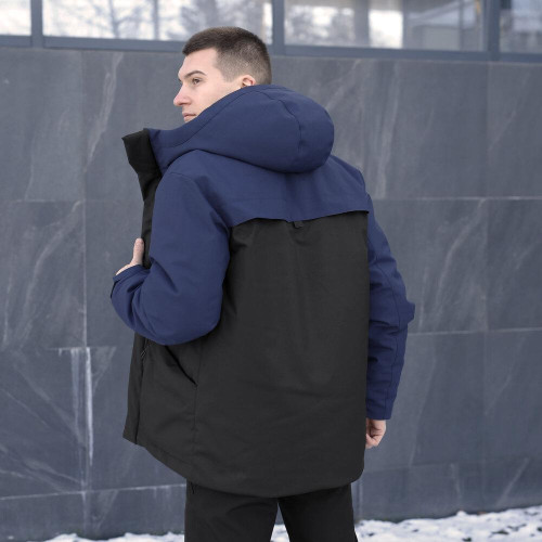 Парка чоловіча зимова Pobedov Navy, чорно-синій, до −28°C, утеплювач 250, на флісі