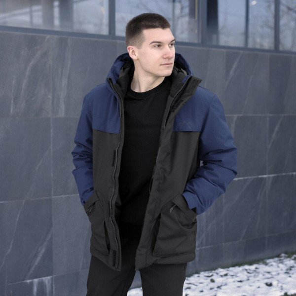 Парка чоловіча зимова Pobedov Navy, чорно-синій, до −28°C, утеплювач 250, на флісі