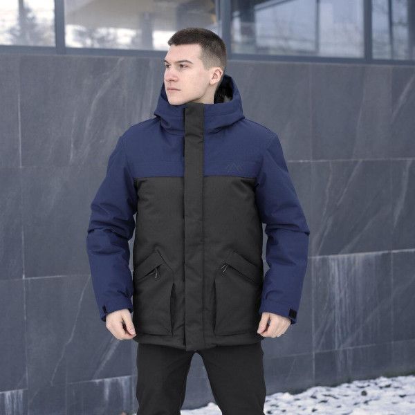 Парка чоловіча зимова Pobedov Navy, чорно-синій, до −28°C, утеплювач 250, на флісі