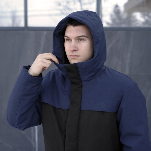 Парка чоловіча зимова Pobedov Navy, чорно-синій, до −28°C, утеплювач 250, на флісі