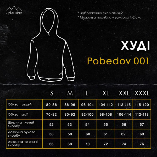 Худі чоловіче демісезонне Pobedov 001, сталевий, з капюшоном, вовна