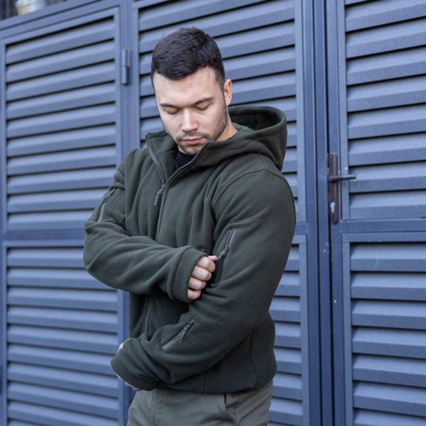 Толстовка флісова чоловіча демісезонна Pobedov Explorer, хакі, з капюшоном