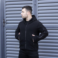 Толстовка флісова чоловіча демісезонна Pobedov Explorer, чорний, з капюшоном