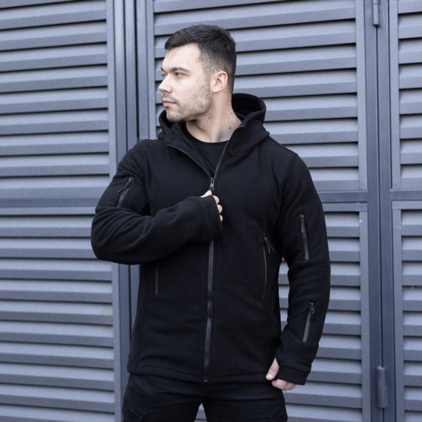 Толстовка флісова чоловіча демісезонна Pobedov Explorer, чорний, з капюшоном