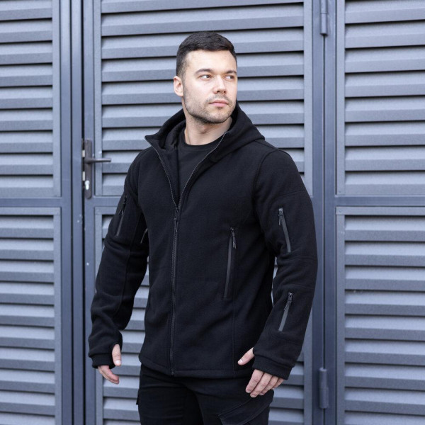 Толстовка флісова чоловіча демісезонна Pobedov Explorer, чорний, з капюшоном