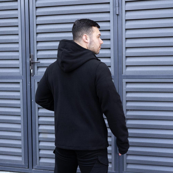 Толстовка флісова чоловіча демісезонна Pobedov Explorer, чорний, з капюшоном
