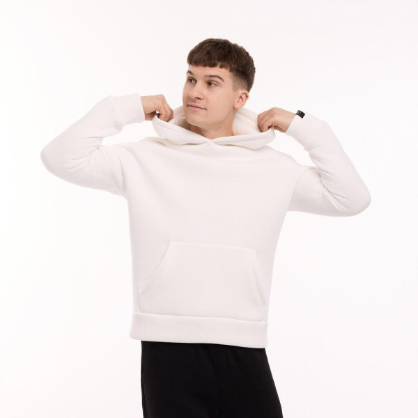 Худі чоловіче зимове Pobedov 008, зима молочний, на флісі, з капюшоном, вовна