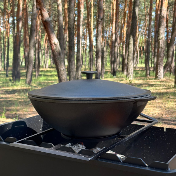 Сковорода вок чугунная Mangalzavod WOK-08 с крышкой 8л 36см