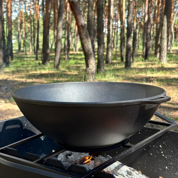 Сковорода вок чугунная Mangalzavod WOK-08 с крышкой 8л 36см