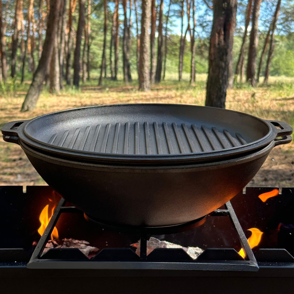 Сковорода чугунная WOK Mangalzavod WOK-08КС 8 л с крышкой-гриль