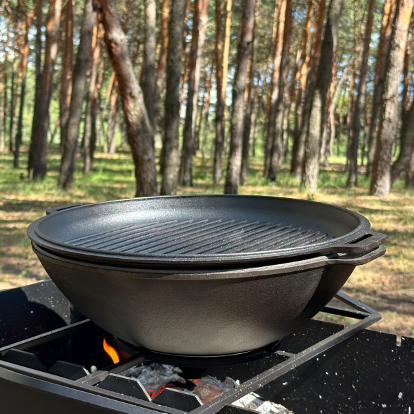 Сковорода чугунная WOK Mangalzavod WOK-08КС 8 л с крышкой-гриль