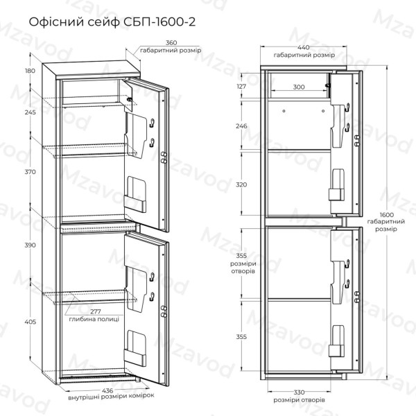 Сейф офісний Mangalzavod СБП-1600/2 двосекційний антрацит