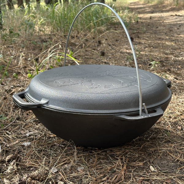 Казан азіатський чавунний Mangalzavod КА-12КС 12 л з кришкою-сковородою