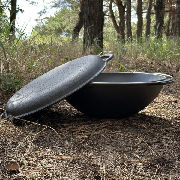 Казан азіатський чавунний Mangalzavod КА-12КС 12 л з кришкою-сковородою